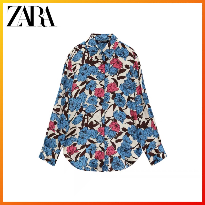 Zara ฤดูใบไม้ร่วงและฤดูหนาว ใหม่ เสื้อผ้าผู้หญิง พิมพ์ลายดอกไม้ เสื้อเชิ้ต 9502283