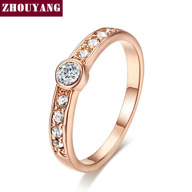 Zhouyang خاتم ذهب وردي بكريستال نمساوي R172 — صورة 7