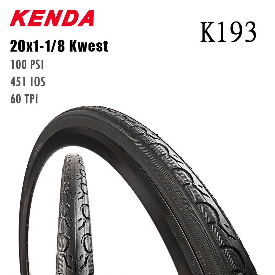 แว่นตาวิ่ง จักรยานแม่บ้าน ยางนอกจักรยาน KENDA 20x1-1/8 K193 (28-451) Kwest 100PSI