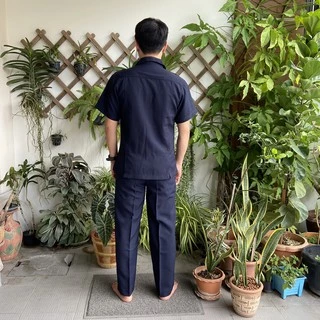 🧿 ชุดซาฟารี ชุดคนขับรถ เสื้อ+กางเกง เนื้อผ้าเกรดA สีกรมท่า (มีชำระปลายทาง)