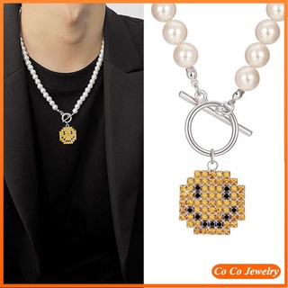 Cocojewelry สร้อยคอ จี้ไข่มุก รูปหน้ายิ้ม เข้ากับทุกการแต่งกาย สําหรับผู้ชาย