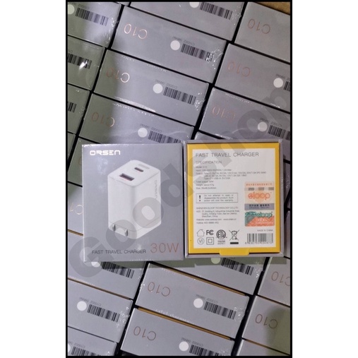 Orsen C10 หัวอะแดปเตอร์แบบชาร์จไว 30W Max USB & TYPE-C dual output หัวชาร์จเร็ว พร้อมส่งค่ะ