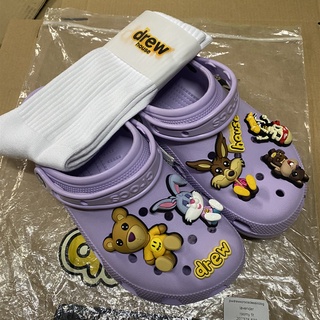 Drew House x Crocs joint badge purple hole shoes รองเท้าแตะ