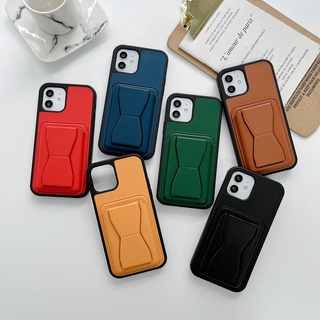 เคสโทรศัพท์มือถือหนัง PU กันกระแทก พร้อมช่องใส่บัตร และขาตั้ง สําหรับ iPhone 13 14 Pro Max 13 14 Plus