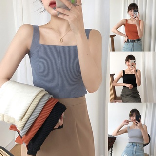 Shein 381 *สินค้าพร้อมส่ง* เสื้อท็อปไหมพรม สายเดี่ยวหนา คอเหลี่ยม เสื้อกล้ามขายดี