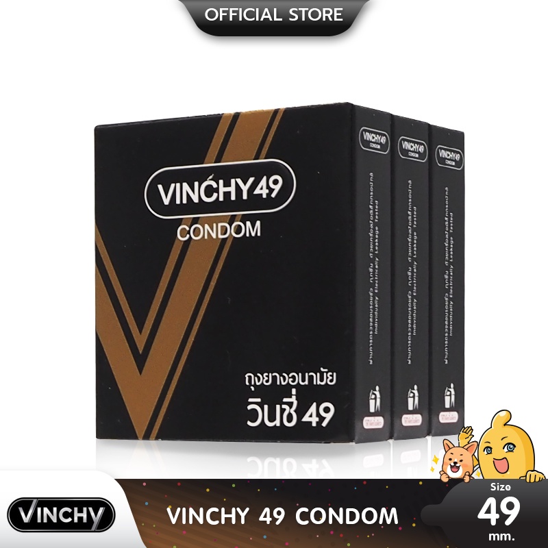 Vinchy 49 ถุงยางอนามัย ผิวเรียบ สวมใส่ง่าย ฟิตกระชับเข้ารูป ขนาด 49 มม. บรรจุ 3 กล่อง (9 ชิ้น)