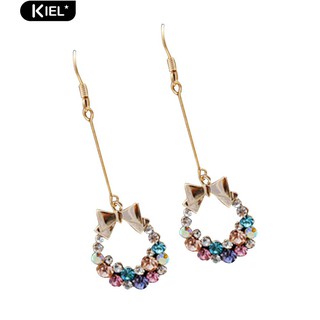 Kiel หลายสี BowknotRhinestone Eardrop Long Drop Dangle พู่แฮ่กต่างหู