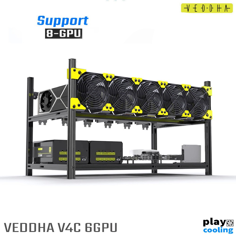 VEDDHA V4C 6GPU Premium Mining Aluminum Case Stackable (พรีเมี่ยมเคสริก วางซ้อนกันได้)