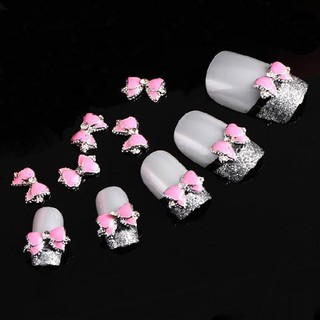 10Pcs 3D Pink Alloy Rhinestone Bow Tie ผีเสื้อสติ๊กเกอร์ตกแต่งเล็บ