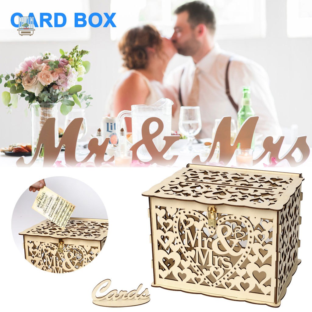 NU DIY Wooden Wedding Card Box with Lock and Slot for Rustic Wedding ...