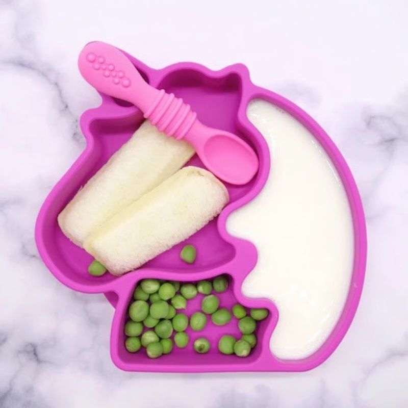 [พร้อมส่ง] จานซิลิโคน BPA fee BLW ถูกที่สุด น่ารักมาก ยูนิคอร์น จานดูด 3 ช่อง น่ารัก ของเล่นเด็ก (ขอ