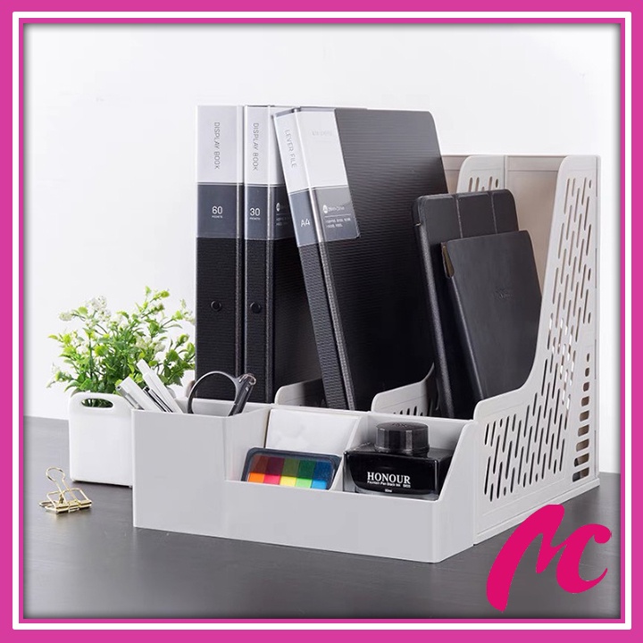 Viet Nhat 5680 ถาดเอกสาร 3 ช่องพร้อมถาดปากกา ถาดเอกสารสํานักงานเดสก์ท็อปสะดวก_MC888
