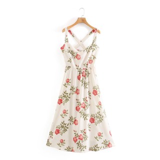 ชุดเดรสสีขาวพิมพ์ดอกกุหลาบสีแดง white dress with red rose🌹✨ พร้อมส่ง