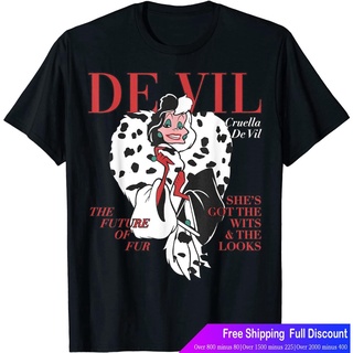 เสื้อยืดผ้าฝ้ายพิมพ์ลายขายดี เสื้อยืดแฟชั่น ดิสนีย์เสื้อยืดลำลอง Disney Villains Cruella De Vil Magazine Cover T-Shirt T