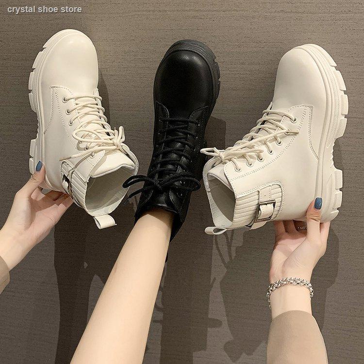 crystal shoe store☬พลัสกำมะหยี่หนาด้านล่างเพิ่มขึ้นมาร์ตินบู๊ทส์หญิงสไตล์อังกฤษรองเท้าสั้นแสดงเท้าเล็ก 2021 ฤดูหนาวใหม
