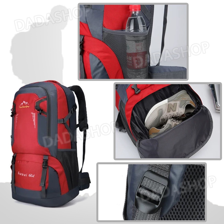 กระเป๋าเดินทาง Huwai 60 L กับ40L   กระเป๋าเป้สะพายหลัง ขนาด 60 ลิตร ใหญ่จุใจเหมาะสำหรับสวมใส่เดินทางเเละปีนเขา ของแท้