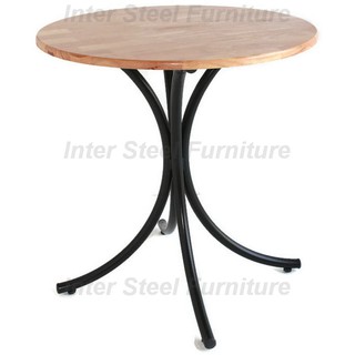 Inter Steel โต๊ะอาหาร รุ่น T44 ขาสีดำ ท้อปกลมเส้นผ่าศูนย์กลาง75ซม.ไม้ยางพาราสีธรรมชาติ