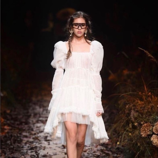 Mutton sleeve layered dress