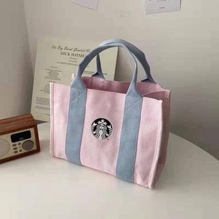 พร้อมส่ง กระเป๋าแฟชัน Starbucks pink💓💗☀️กระเป๋า Starbucks เนื้อผ้าแคนวาส ใส่หนังสือ,ของใช้ และสัมภาระอื่นๆได้เยอะ สีชมพู