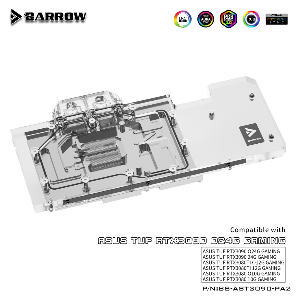 Barrow RTX 3090 บล็อกน้ํา GPU 3080 สําหรับ ASUS TUF 3090 3080 5v ARGB GPU Cooler BS-AST3090-PA2