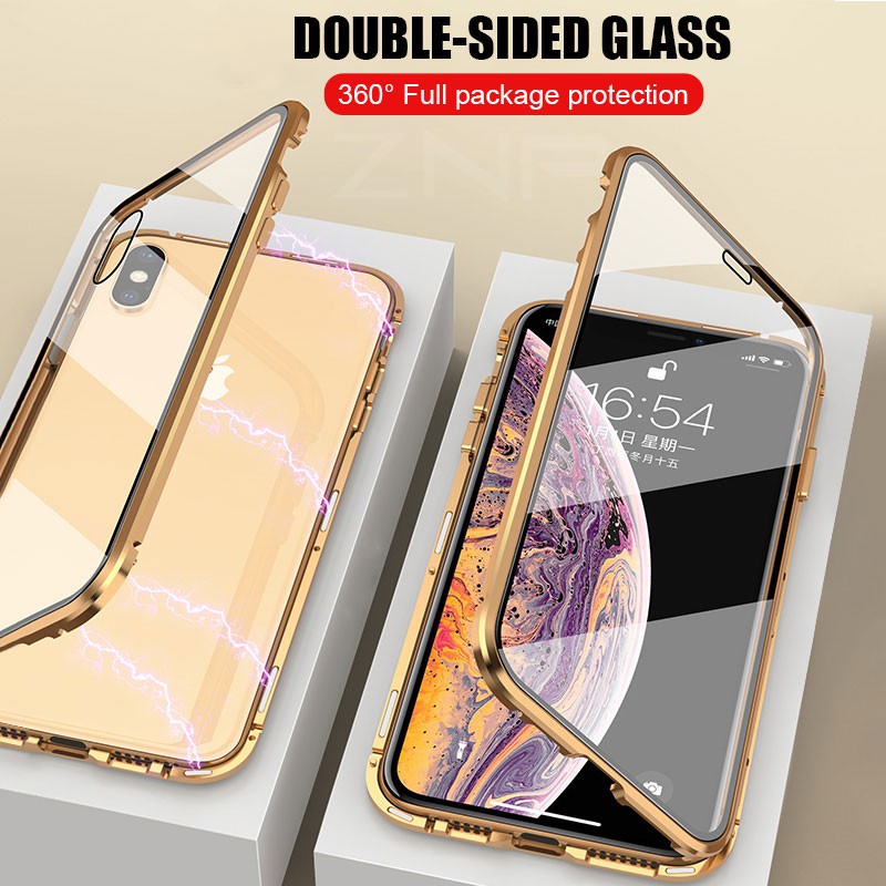 กระจกสองด้าน เคสประกบแม่เหล็ก iPhone SE2 6 6S iPhone 6Plus 6sPlus iPhone  7Plus 8Plus iPhone8 7 เคสประกบแม่เหล็กเคสประกบ เคสแม่เหล็ก สองด้าน Double Sided Tempered Glass Mobile Covers Protective