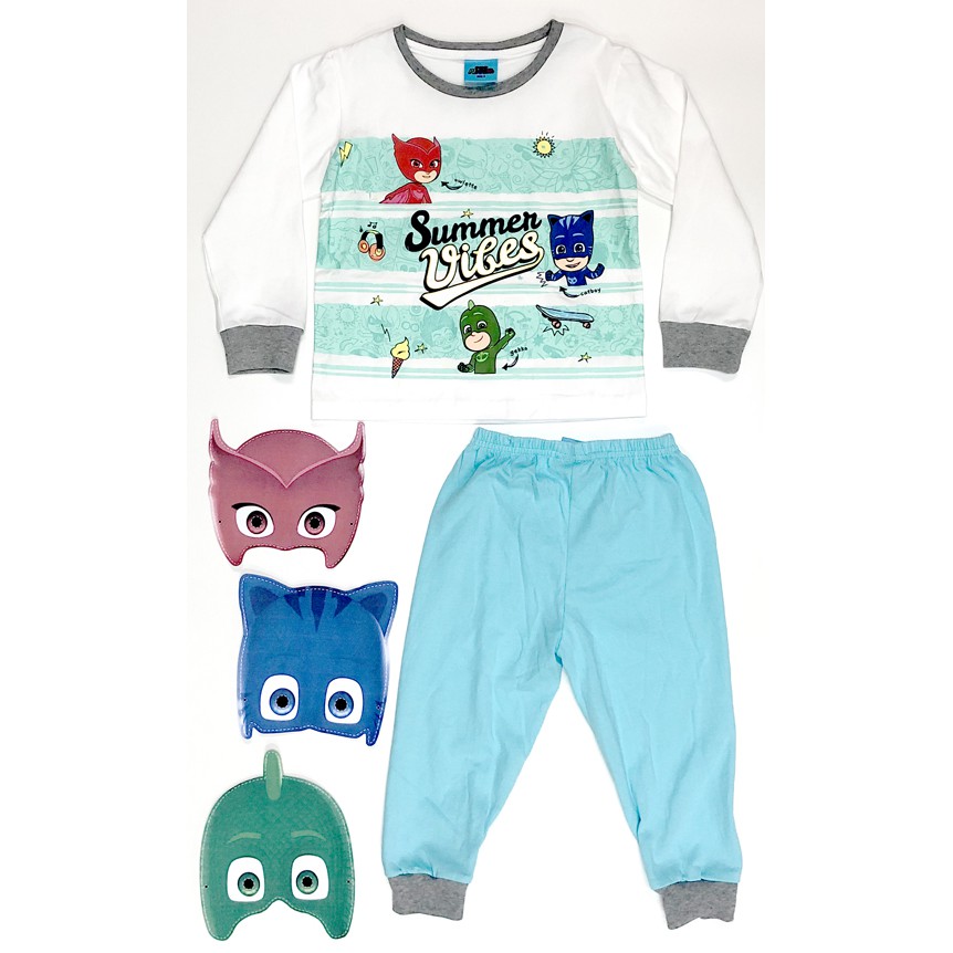 PJ MASKS ตัวอักษรกราฟิกพิมพ์ L/แขนเสื้อ,L/กางเกงรอบคอสาวเด็กวัยหัดเดินชุดนอน TDD-PJ06W