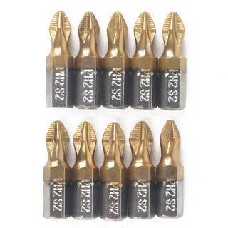 ดอกไขควงเคลือบไทเทเนียม 1/4 hex shank ph 2 25 มม. 10 ชิ้น