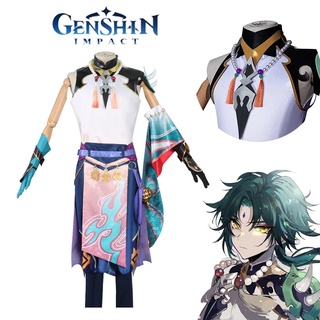 【Ready Stock】Anime Genshin Impact Xiao Cosplay Costume Halloween Carnival Party Props Adult Halloween Xmas Party Role Play