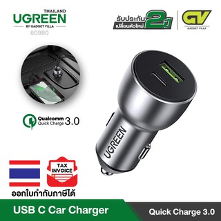 UGREEN USB C Car Charger, Aluminum 36W 2 Port Type C PD Fast Charging with 18W Power Quick Charge 3.0 รุ่น 60980