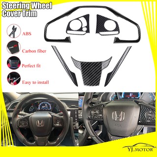 ปลอกหุ้มพวงมาลัยรถยนต์ คาร์บอนไฟเบอร์ สําหรับ Honda Civic FC ปี 2016-2020 Steering Wheel Cover Trim