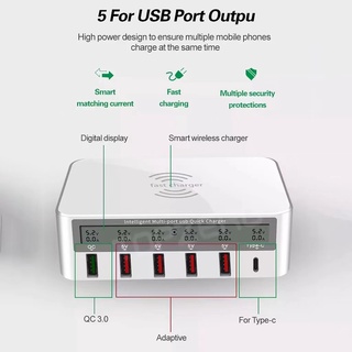 818F ที่ชาร์จไร้สาย หัวชาร์จ 40W 6พอร์ต8A ชาร์จเร็ว QC3.0 USB หัวชาร์จเร็ว ปลั๊กชาร์จหลายช่องสำหรับโทรศัพท์ทุกรุ่น