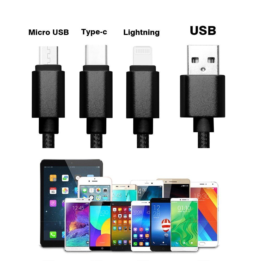 3in1 Multi-Function Durable Braided Micro USB, Type C, Lightning Micro ...