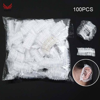 hl ที่ปิดหูพลาสติกใสกันน้ําสําหรับย้อมผม 100 ชิ้น