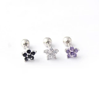 ต่างหูสตั๊ดอัญมณีสแตนเลสลายดอกไม้ Tragus Bar Helix 1 ชิ้น