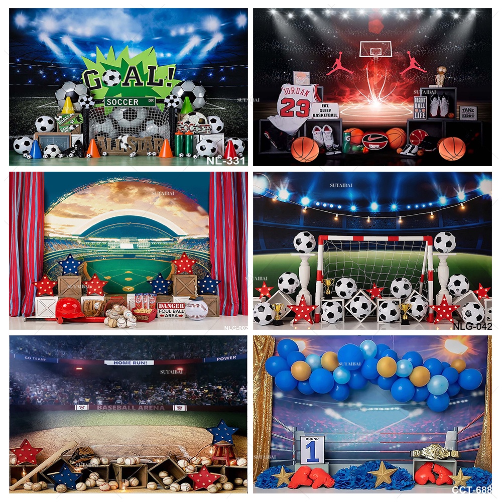 ฟุตบอล All Star Sports Boy ฉากถ่ายภาพวันเกิดที่ 1 เค้ก Smash Photo Studio Goal สนามฟุตบอลพื้นหลัง