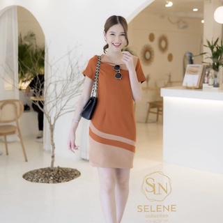 SeleneCltDress_เดรสทูโทนลายเฉียงสีส้มอิฐ