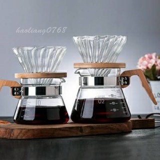 หม้อกาแฟแก้วด้ามไม้ ดริปกาแฟ หม้อต้มกาแฟ หม้อกาแฟทนความร้อน ✔สินค้าพร้อมส่ง