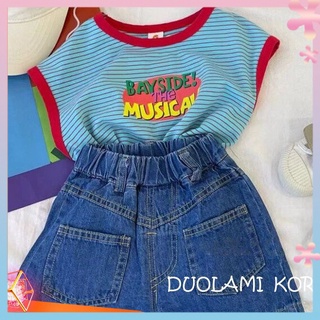 Korean childrens wear girls striped vest suit 2022 new western style all-match shorts womens treasure summer fashion suit