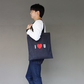 กระเป๋ายีนส์ลาย I Love You ทรง Tote Bag