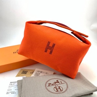 HERMES CANVAS POUCH WITH SILK TWILLY