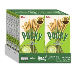 Pocky Milky Matcha Green Tea Flavour ป็อกกี้ บิสกิตแท่งเคลือบรสชาเขียว 39 กรัม x 10 กล่อง