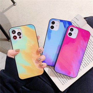 New Gradient Watercolor สีรุ้ง เคส กระจกนิรภัย SAMSUNG Galaxy A32 A72 A52 A52s A42 A12 A51 A71 A11 A31 4G 5G แข็ง Phone Case Casing Cases Cover กันกระแทก ไล่ระดับสีน้ำ