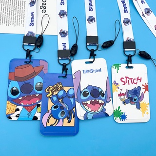 กระเป๋าใส่บัตร ลายการ์ตูน Stitch น่ารัก พร้อมสายคล้องคอ สําหรับเด็ก