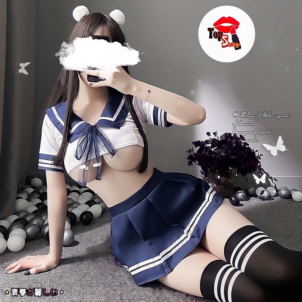 ชุดนักเรียนญี่ปุ่นและเกาหลีล้วนๆ คอสเพลย์ แบบปกกะลาสีเรือพร้อมเนคไท M-2XL T-028