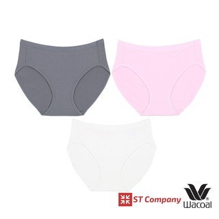 Wacoal Panty ทรง Bikini ขอบเรียบ สีเทา-ครีม-ชมพู (3 ตัว) รุ่น WU1M01 WU1C34 WQ6M01 กางเกงใน กางเกงในผู้หญิง วาโก้ บิกินี