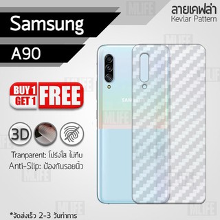 ซื้อ 1 แถม 1 ฟรี!! ฟิล์มหลัง กันรอย Samsung Galaxy A90 ลายเคฟล่า สีใส ฟิล์มหลังเครื่อง - Back Film Protector for Samsung