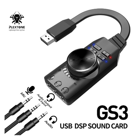Plextone GS3 Virtual 7.1CH USB Sound Card External Audio Adapter To 3.5mm Gaming Headphones For PC Laptop การ์ดเสียงแบบย
