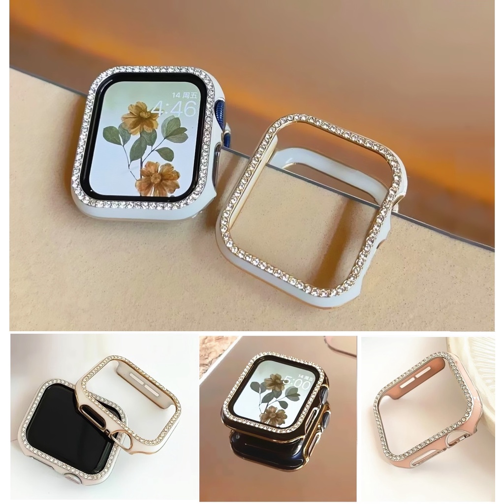 ระยิบระยับ รูปสี่เหลี่ยมขนมเปียกปูน เคส applewatch series 9 8 7 6 5 4 Apple Watch se Bling Diamond iwatch Case Size 40mm 44mm 41mm 45mm PC Hard Cover Frame Apple Watch Series 9 Case