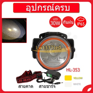 ไฟฉายคาดหัวHL-353 กันน้ำ แบตเตอรี่ลิเธียม ชาร์จไฟบ้าน แสงขาว/แสงเหลือง หม้อแบต Head torch  LED