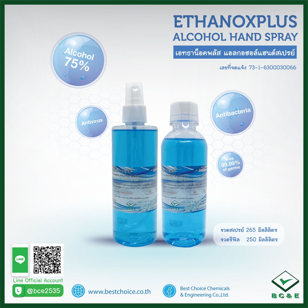 Ethanox plus สเปรย์แอลกอฮอล์75% Alcohol  hand spray (food grade)